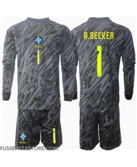 Günstige Brasilien Alisson Becker #1 Torwart Auswärts Trikotsatzt Kinder Copa America 2024 Langarm (+ Kurze Hosen)